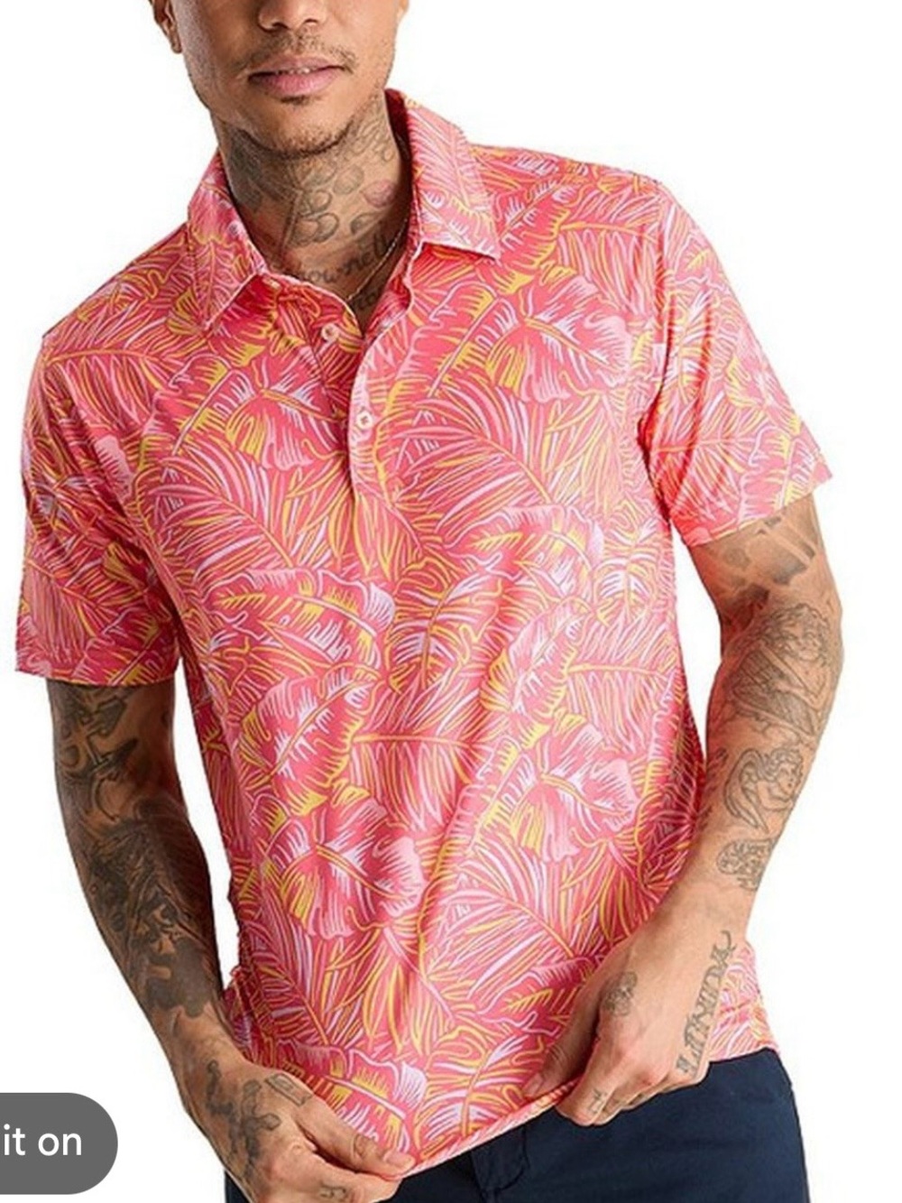 Chubbies Raz-matazz polo shirt tropical leaf patteren